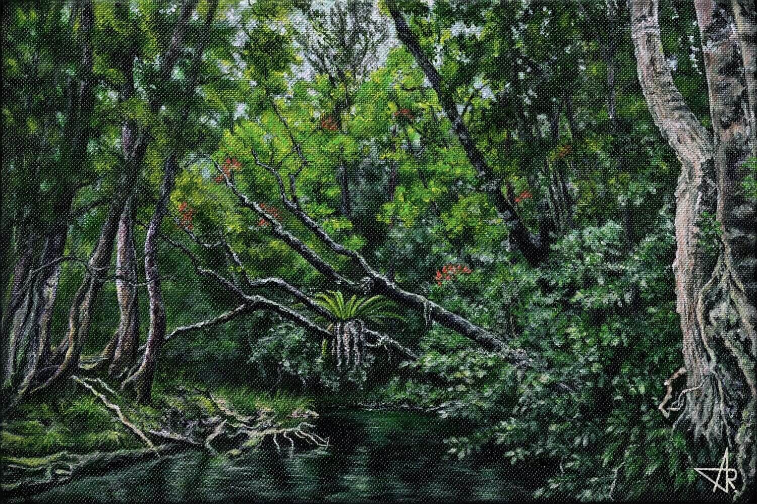 Dark green river. 2022. Canvas, acrylic, 20x30 cm