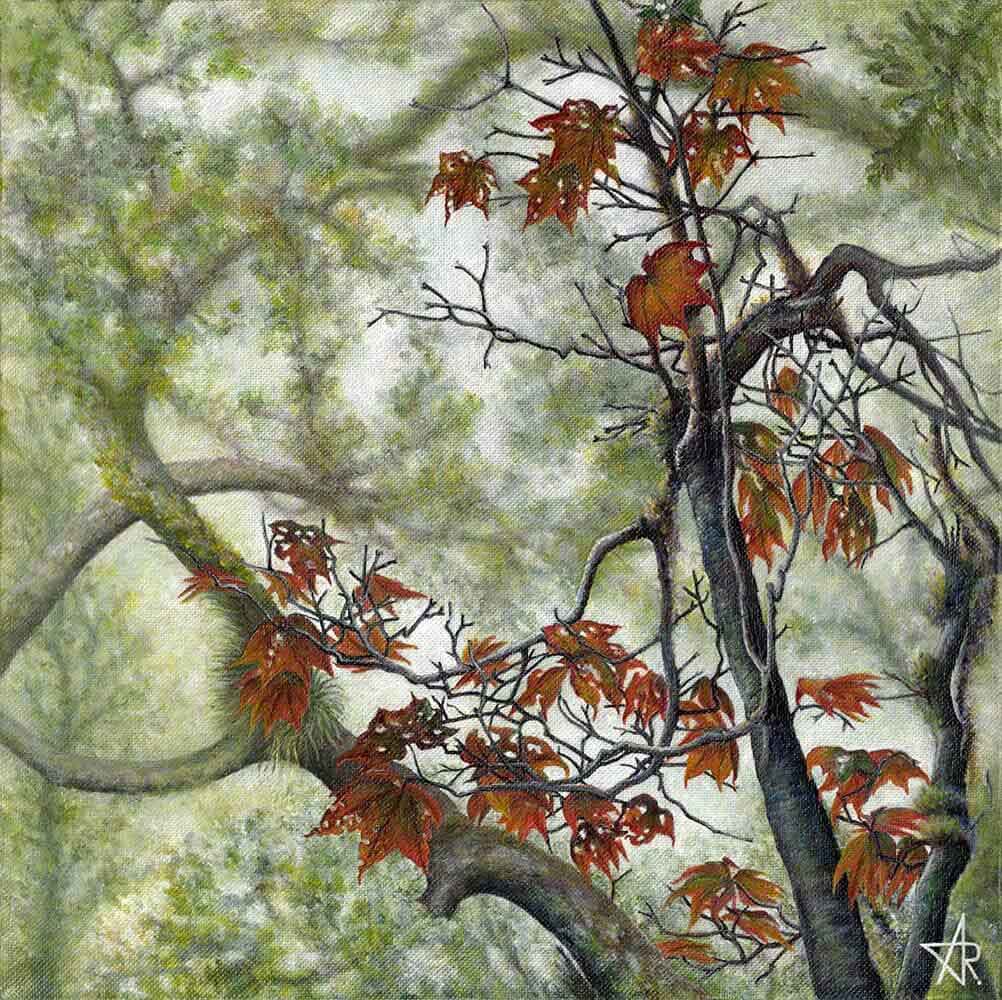 Autumn maple (Acer campbellii). 2023. Canvas, acrylic, 30x30 cm