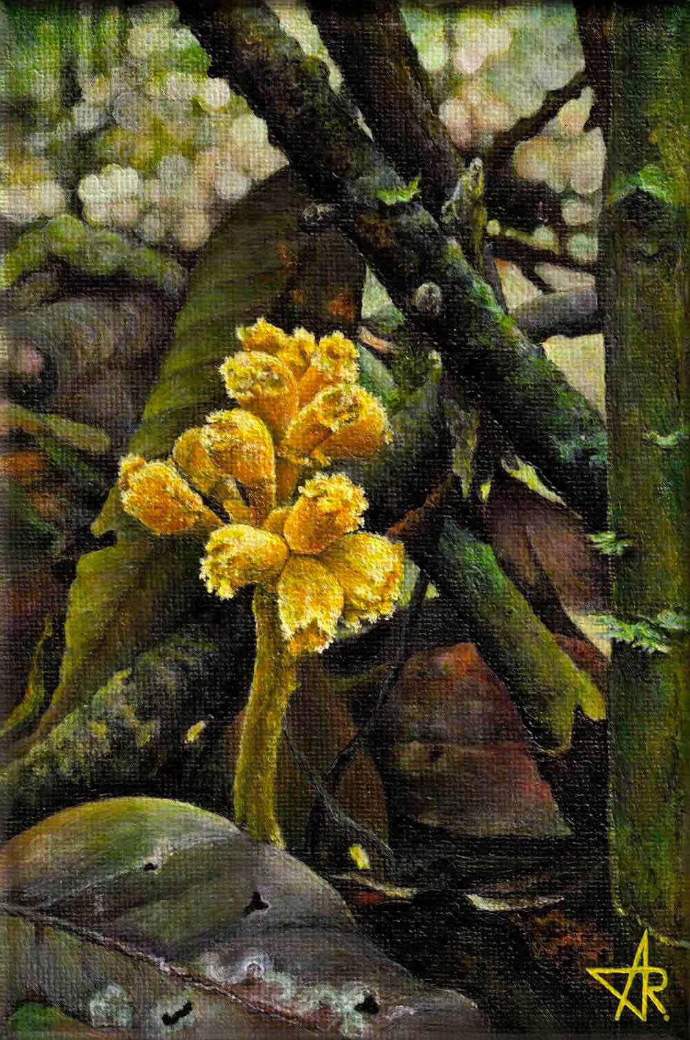 Fungus-tree (Dendrosphaera eberhardtii). 2024. Canvas, acrylic, 18x12 cm